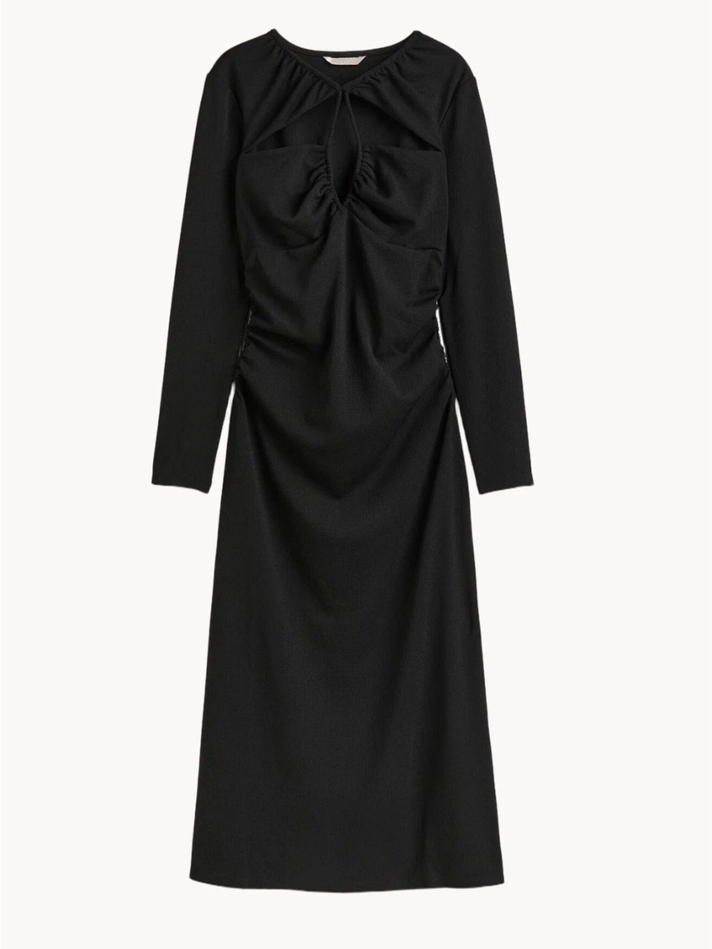 H&M Black Long Sleeve Cut-Out Ruched Dress Size S